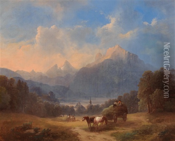 Scene Of The Salzkammergut Oil Painting - Franz Barbarini