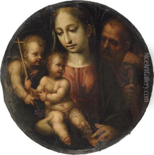 The Holy Family With The Infant Saint John The Baptist Oil Painting - Girolamo Del Pacchia