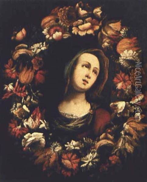 La Vergine In Una Ghirlanda Di Fiori Oil Painting - Pier Francesco Cittadini