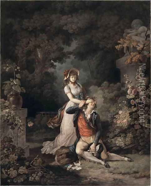 Lover Surprised Oil Painting - Charles-Melchior Descourtis