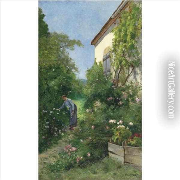 In The Garden Oil Painting - Marie Emmanuel Gustave Comoy
