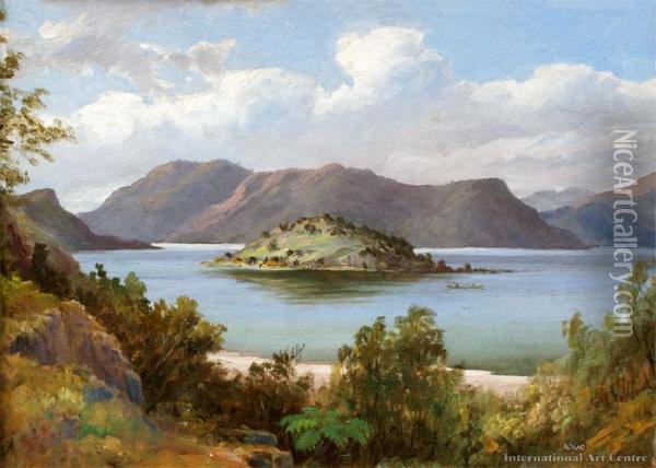 Mokoia Island, Lake Rotorua Oil Painting - Charles Blomfield