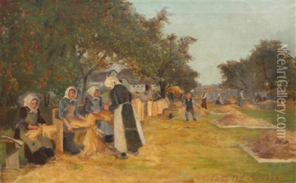 The Flax Harvest Oil Painting - Hans Ole Brasen