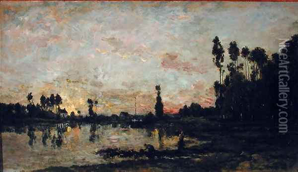 Sunset on the Oise, 1865 Oil Painting - Charles-Francois Daubigny