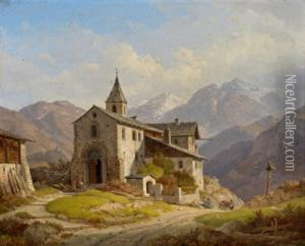 Blick Auf Die St. Johann Kirche Bei Taufers In Munstertal Oil Painting - Wilhelm Rudolf Scheuchzer