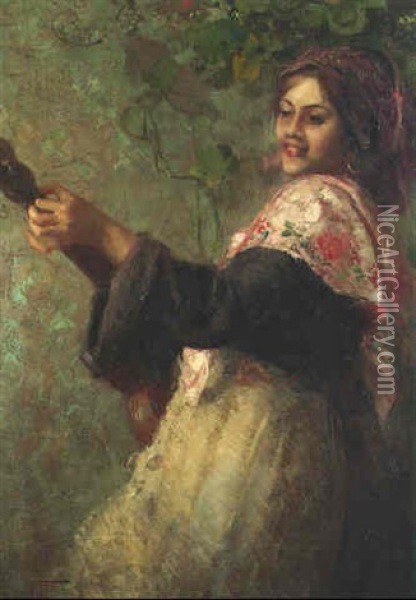 A Lady Playing A Guitar Oil Painting - John (Giovanni) Califano