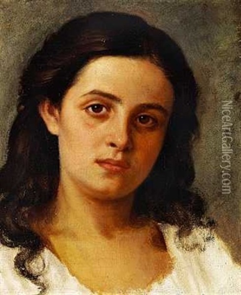 Portrait Of A Young Woman (the Painter's Wife?) Oil Painting - Gustav Daniel (Yakovlevich) Budkovski