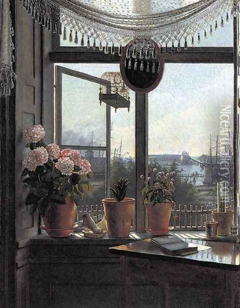 View from the Artist's Window c. 1825 Oil Painting - Martinus Rorbye