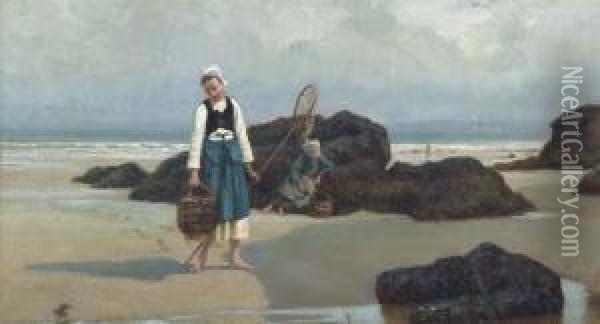 Catching Crabs Oil Painting - Victor Marie Roussin
