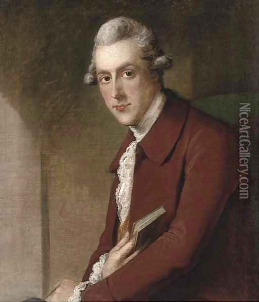 Portrait of James White (1745-1825), seated half-length, in a maroon coat, holding a book in his right hand Oil Painting - John Opie