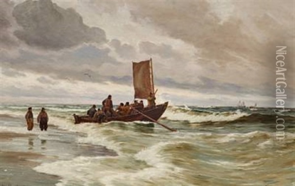 The Lifeboat Is Leaving Oil Painting - Carl Ludvig Thilson Locher