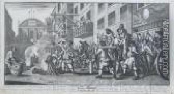 Hudibras Encounters The Skimmington; Burning Ye Rumps At Temple-barr Oil Painting - William Hogarth