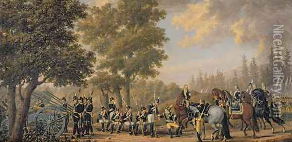 King Gustav III of Sweden 1746-92 and a Soldier Episode from the Russian War Oil Painting - Pehr Hillestrom