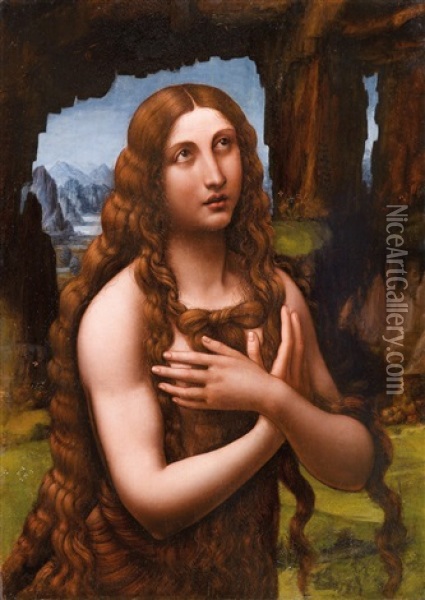 Maria Magdalena In Einer Felsigen Landschaft Oil Painting - Leonardo Da Vinci