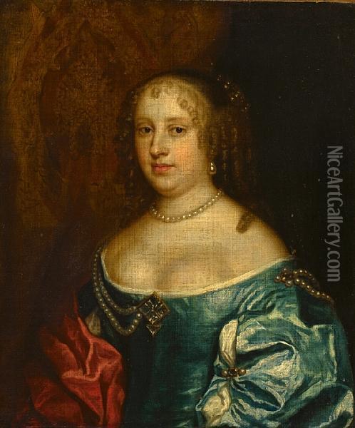 A Portrait Of A Woman, Half-length, Thought Tobe Lady Halfhyde, Wife Of Sir Thomas Halfhyde Oil Painting - William Dobson