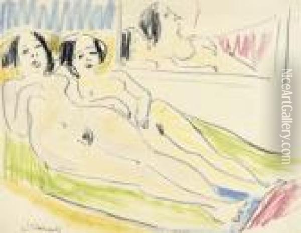 Zwei Liegende Mackte Madchen (franzi Und Marcella Auf Dem Sofa) Oil Painting - Ernst Ludwig Kirchner
