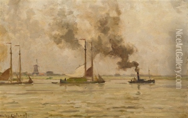 Sur La Meuse (hollande) Oil Painting - Victor Olivier Gilsoul