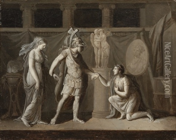 Alexander And Campaspe With Apelles, En Grisaille Oil Painting - Luigi Sabatelli the Elder