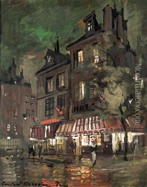 Parisian Street Corner By Night Oil Painting - Konstantin Alexeievitch Korovin
