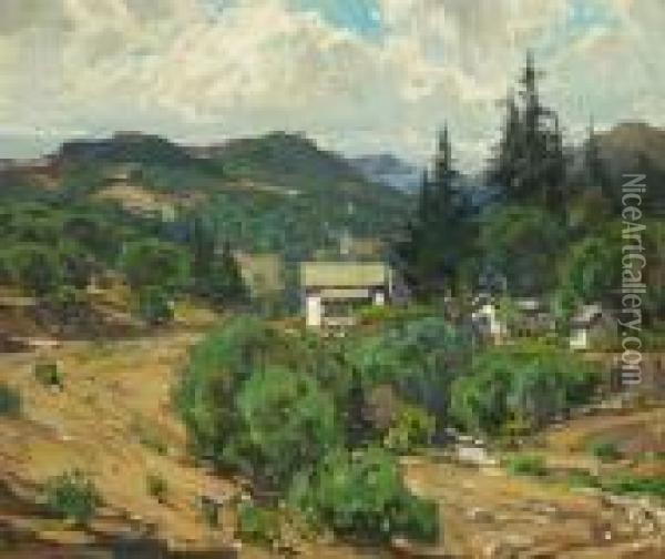 Houses In The Mountains (resort) Oil Painting - William Wendt