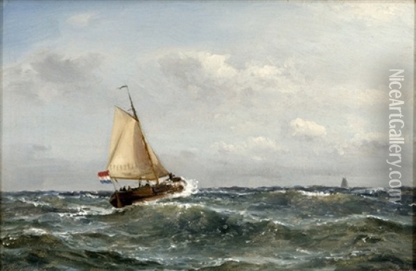 Oprort Hav Med Hollandsk Fiskerbad Oil Painting - Vilhelm Melbye