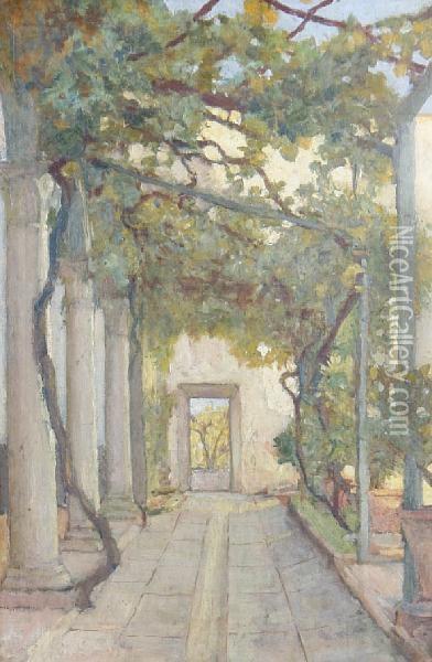 Courtyard With Pergola Oil Painting - Sir William Blake Richmond