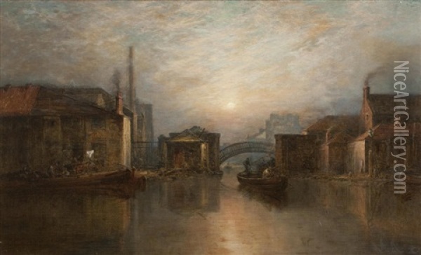 The Canal Basin, Edinburgh Oil Painting - Pollock Sinclair Nisbet