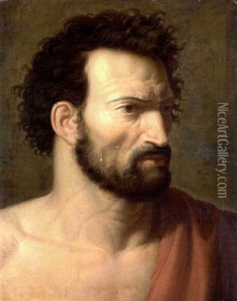 Brustbild Eines Bartigen Mannes Mit Rotem Mantel Uber Dem Nackten Oberkorper Oil Painting - Anton Raphael Mengs