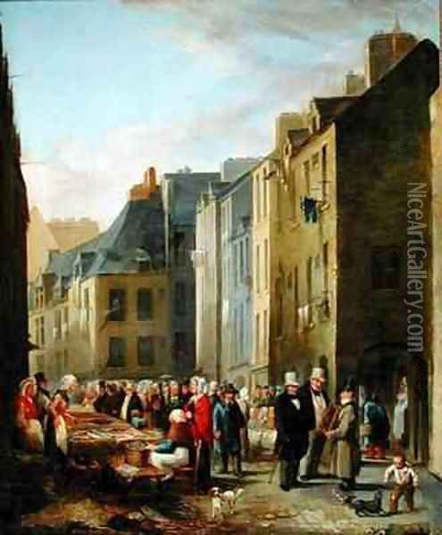 The Fish Market in Cherbourg Oil Painting - Bon (Mouchel) Dumouchel