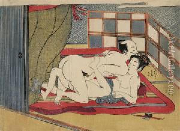 A Couple On A Oil Painting - Isoda Koryusai