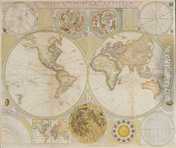 Scienta Terrarum Et Coelorum Or The Heavens And Earth Astronomically And Geographically Delineated And Display'd Containing The Most Curious And Useful Particulars In The Solar, Starry And Mundane Systems Oil Painting - Samuel Medley