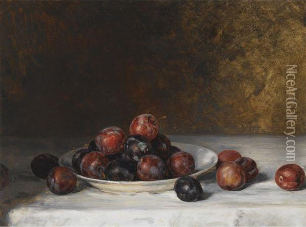 Still Life With A Plate Of Plums Oil Painting - Nicholaos Gysis