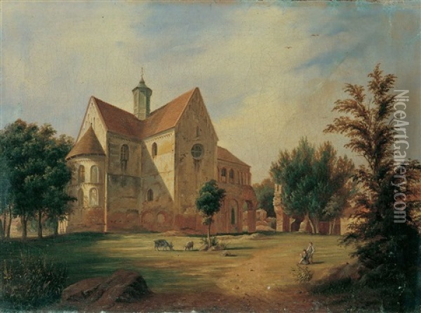 Blick Auf Die Klosterkirche Lehnin In Der Mark Brandenburg Oil Painting - Carl Daniel Freydanck