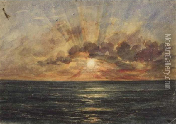 Sunset Over The Indian Ocean Oil Painting - Andrew Nicholl