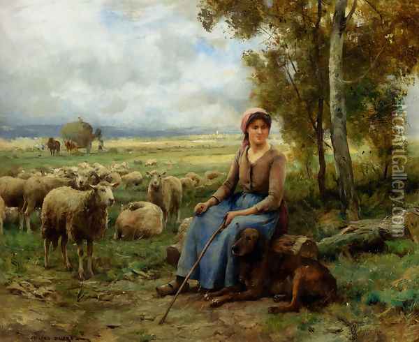 Shepherdess Watching Over Her Flock Oil Painting - Julien Dupre