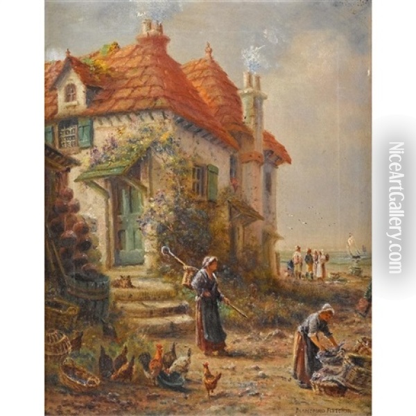 Old Whitby, Fishing Village Along Yorkshire Coast, England Oil Painting - William Blandford Fletcher