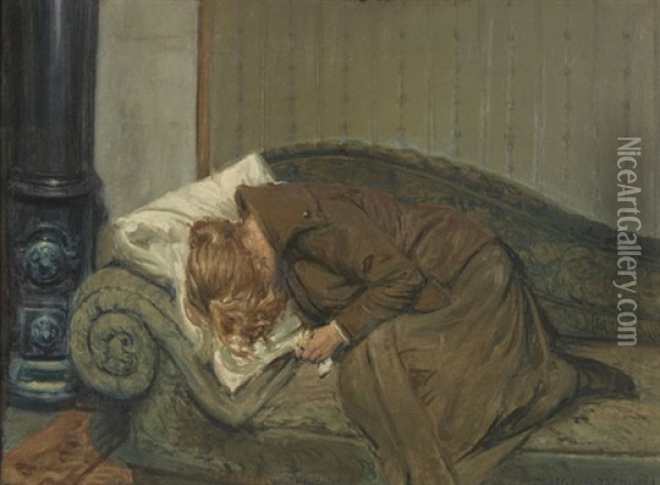 Madchen Auf Dem Sofa Oil Painting - Peder Jacob Marius Knudsen