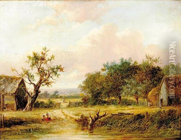 Country Cottage On Farm Oil Painting - Joseph Thors