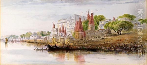 Benares On The Ganges Oil Painting - Edward Lear