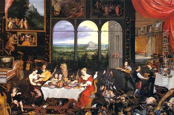 The Senses of Hearing, Touch and Taste Oil Painting - Jan The Elder Brueghel