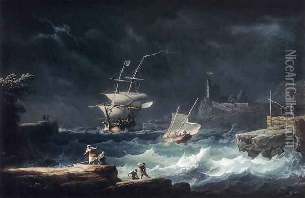 Gale at Sea Oil Painting - Alexandre-Jean Noel