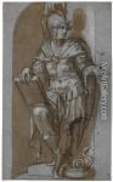 A Standing Soldier In A Niche, Possibly Attalus I Of Pergamon Oil Painting - Paolo Farinati