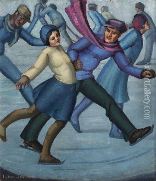 The Skaters Oil Painting - Ethel Spowers