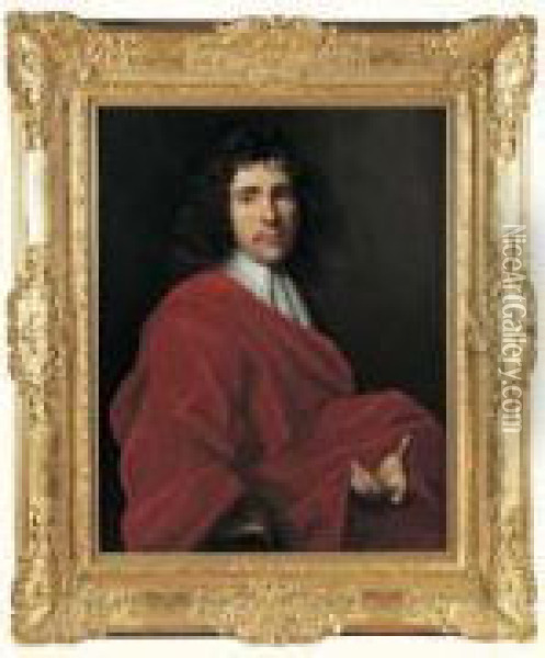 Portrait De Gentilhomme Au Manteau Rouge Oil Painting - Jacob Ii Van Oost