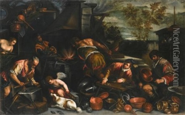 Vulcan's Forge Oil Painting - Jacopo dal Ponte Bassano