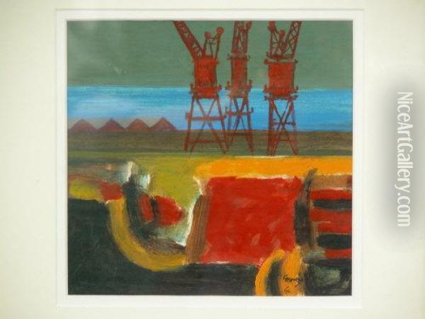 Dock Debris, 
Three Cranes Oil Painting - George Leon Little