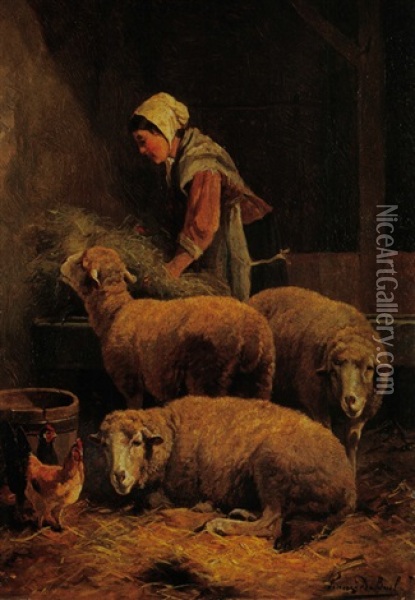 Im Schafsstall Oil Painting - Frans De Beul