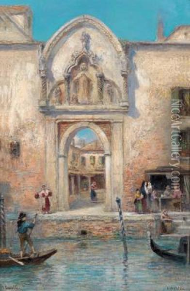 Kanalszene Venedig Oil Painting - Frans Wilhelm Odelmark