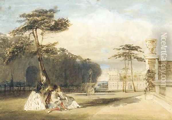Figures in Van Dyke costume in the grounds of a chateau Oil Painting - Thomas Shotter Boys