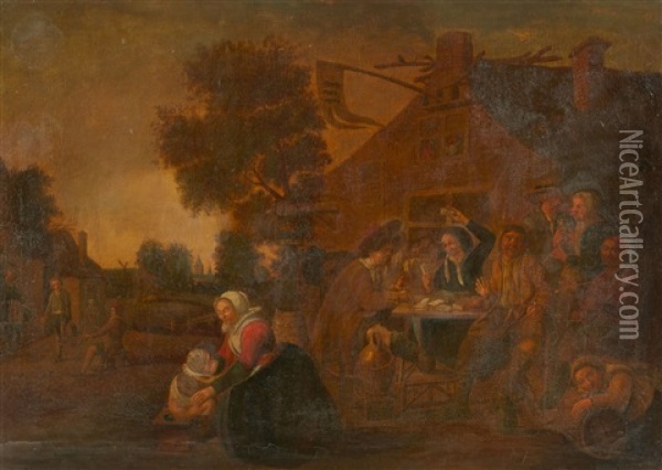 Genre Scene By A Tavern Oil Painting - Pieter de Bloot